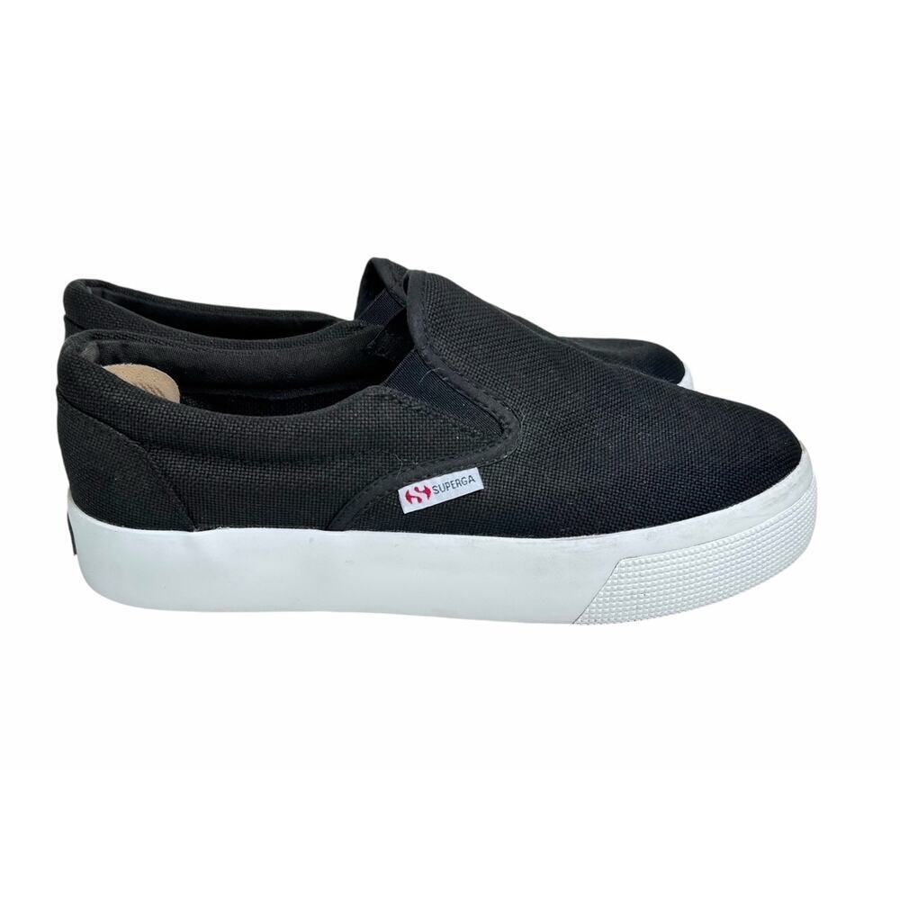 Superga Black White Womens Canvas Low Top Slip On Platform Slip On Sneaker - Picture 5 of 10